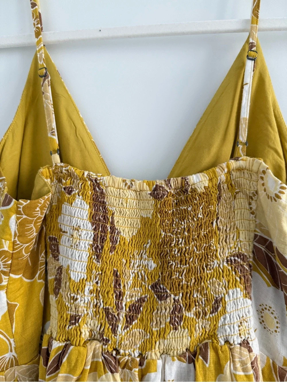 Abercrombie & Fitch yellow floral linen blend button through/front maxi dress MP